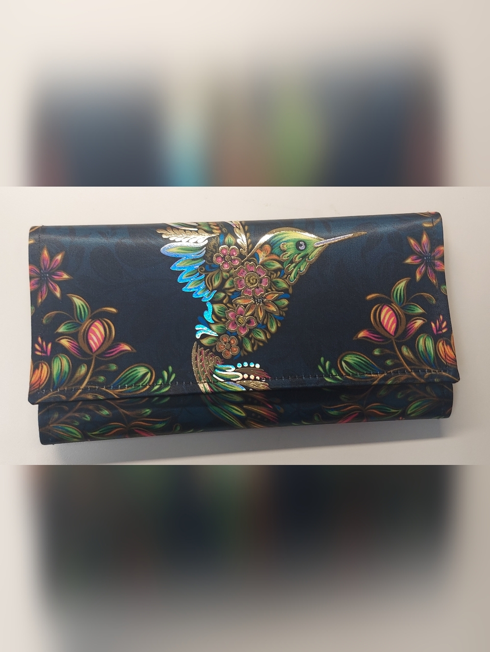 Ay Guey Humming Bird 8" Tri-fold Accordion Wallet Gold Foil Floral Mexican